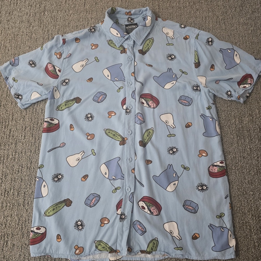 Studio Ghibli My Neighbor Totoro Button Up Rayon Shirt Women's S Kawaii Anime